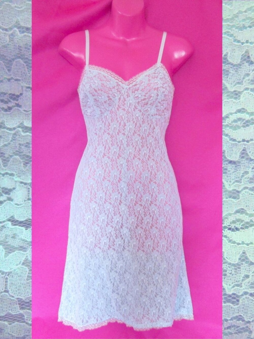 1950s vintage blue lace slip size small pin up lingerie